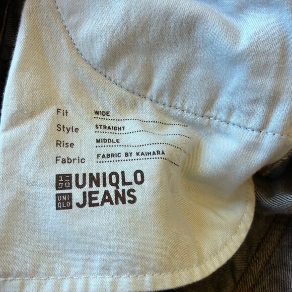 Uniqlo Blue Jeans Medium Rise Wide Leg Straight Dark Wash Denim NEW - Picture 10 of 13